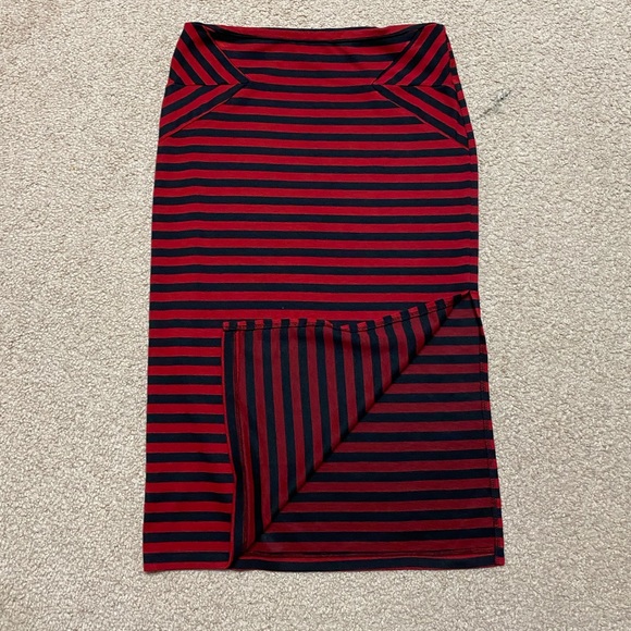 Black and Red Striped Stretch Wiggle Goth Pinup High Waisted Skirt S/M - Picture 2 of 4